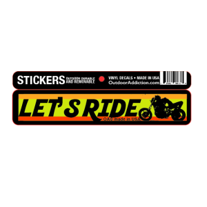 Let's Ride motorcycle 1 x 5 inches mini bumper sticker Make a statement with these great designs sized perfectly for items like computers, cell phones or bigger items like your car! Dimensions: 1" x 5 inch -Printed vinyl -Outdoor durable and ultra removable -Waterproof